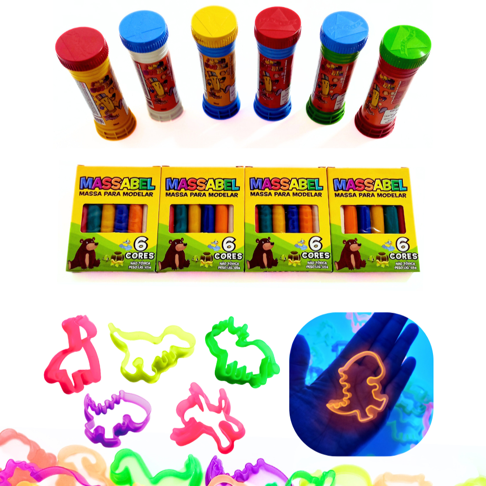 10 Caixas Massinha de Modelar + 10 Bolha de Sabao + 10 Cortador Kit Festa Lembrancinha Aniversario em Oferta na Shopee