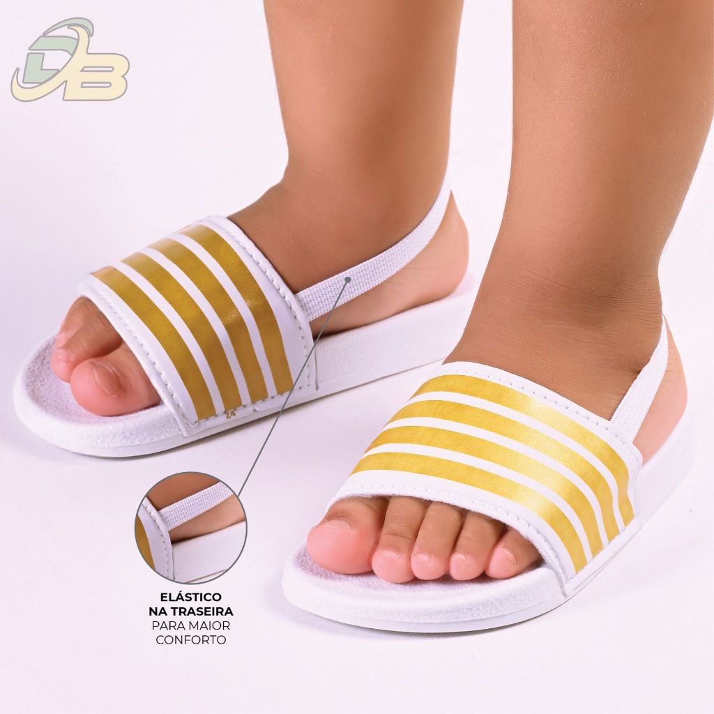 Chinelo Infantil Bebê Casual Com Elástico Confortável Listrado Unissex Menino Menina