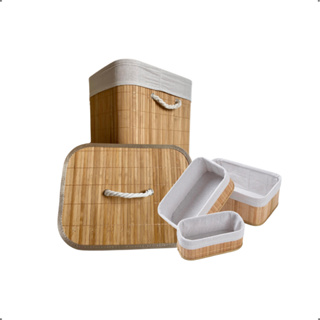 Cesto Organizador Bambu Forrado Grande e Pequeno kit Retangular Quarto Mesa Copa Banheiro Escritório em Oferta na Shopee