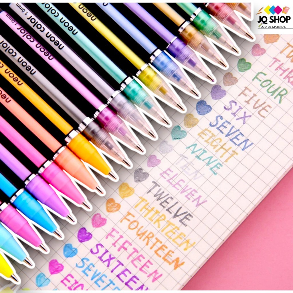 Kit Com 12/24/36/48/60 Canetas Neon Metalica coloridos/ Papelaria Fofa
