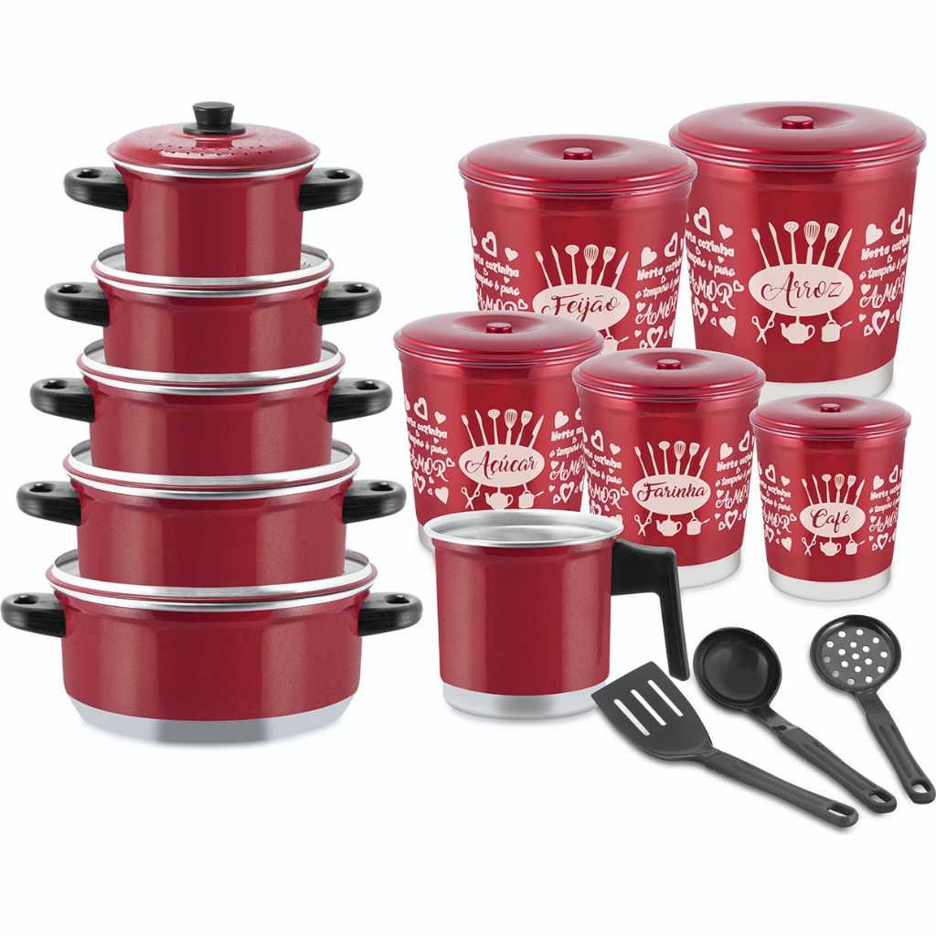 Jogo Panela  Conjunto Caçarola + Leiteira + Jogo de Lata Mantimento em Oferta na Shopee