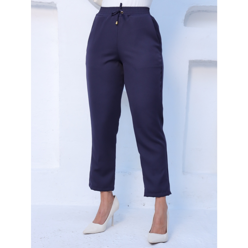 Calça Alfaiataria Feminina Casual Bolsos Elastico Cintura Elegante