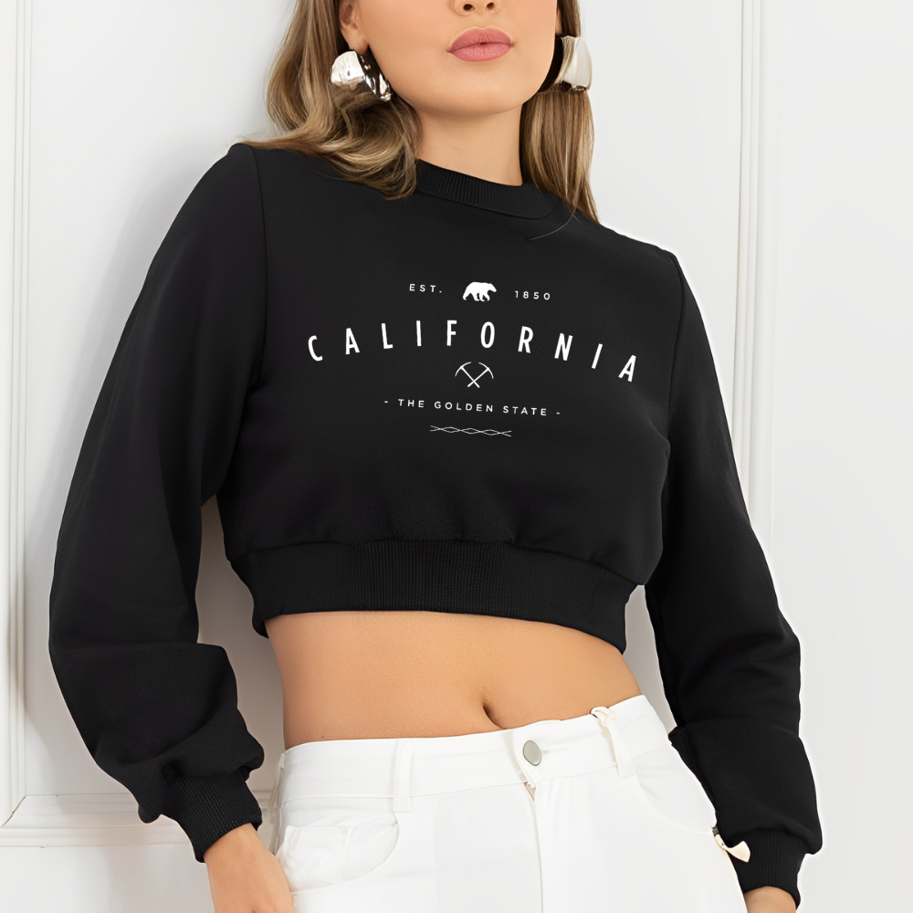 Cropped de Moletom  Street Wear Estampado California Golden State Blusa De Frio Curta