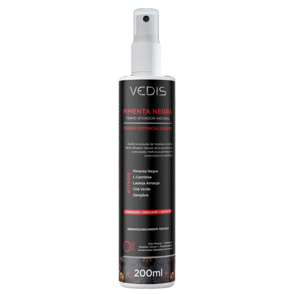 Fluido Térmico Pimenta Negra Vedis 200ml – Ativador Térmico para Massagens Estéticas
