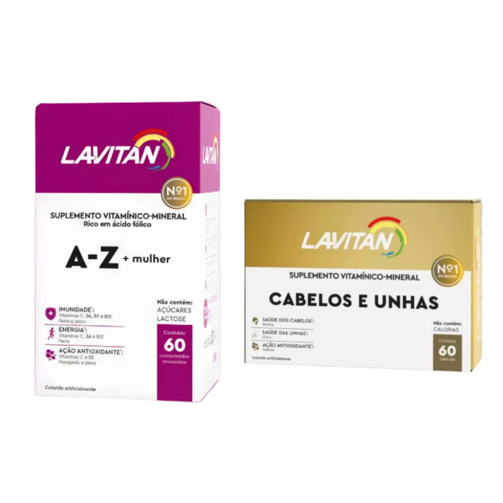 Kit Lavitan Hair Cabelos e Unhas - 60 Cápsulas + Lavitan Mulher com 60 Cápsulas