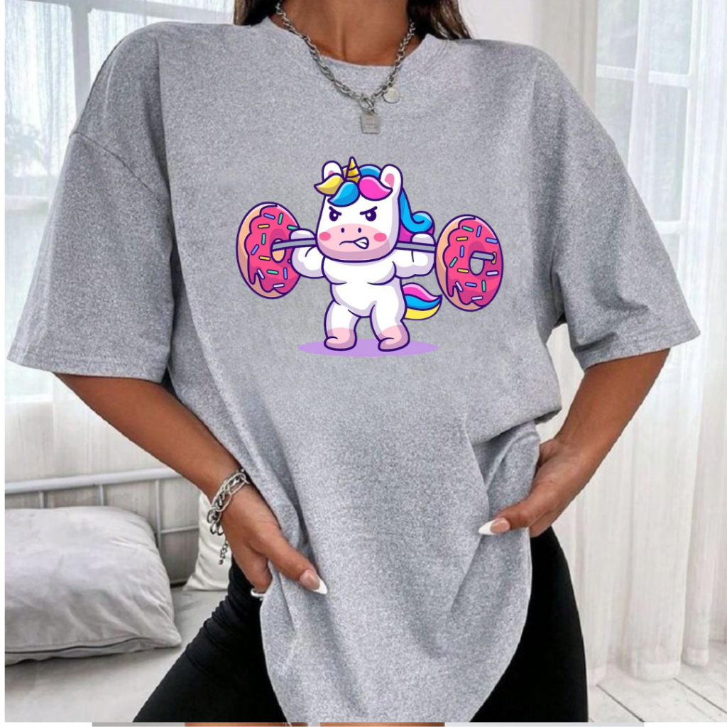 Camiseta Feminina Oversized Unicornio Treino Academia Blusa 100% algodão Blusinha Maromba Estampada Uni Gym Blusa