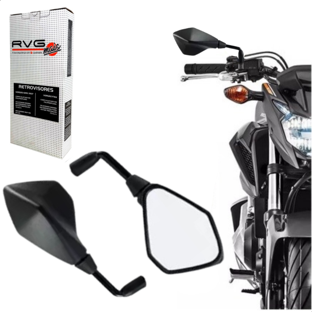 Retrovisor RVG Modelo Z400 Haste Longa 90° Lente Plana Para Yamaha
