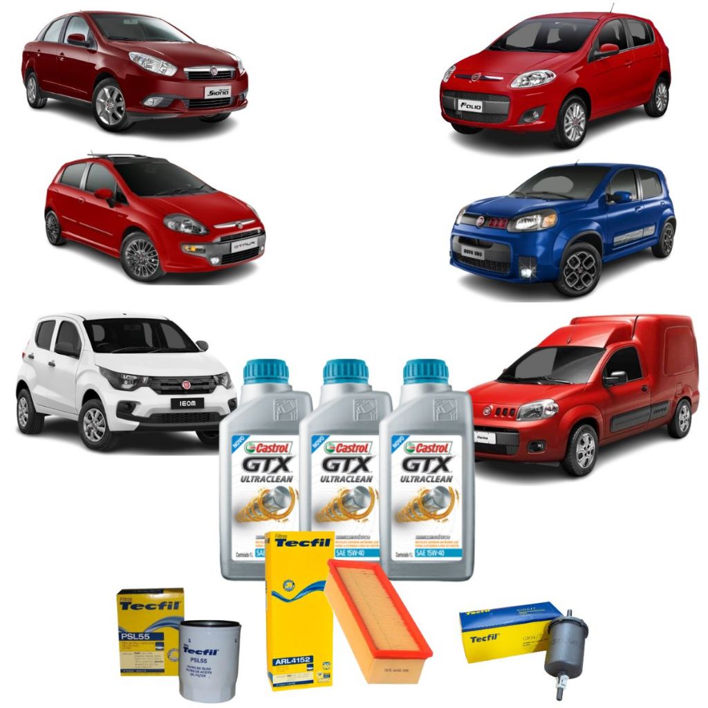 Kit Troca De Oleo E Filtros Punto Grand Siena Novo Uno Palio Attractive Mobi 1.0 1.4 EVO 8V 15w40