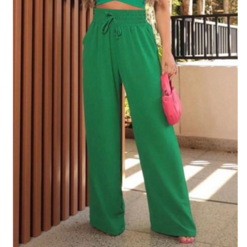 Calça Pantalona Tecido Duna Com Bolso Cintura Alta e Elastex PROMOÇAO ENVIO RAPIDO