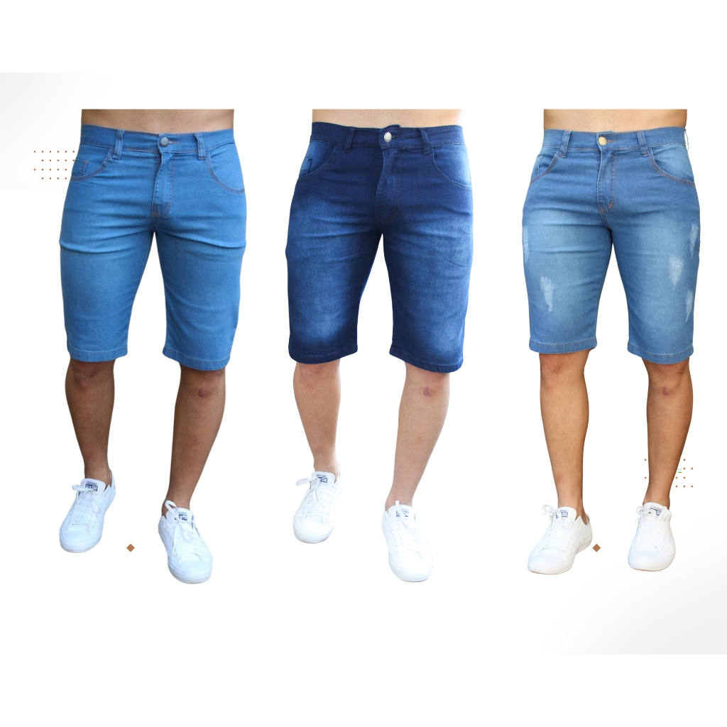 Kit de 3 Bermudas Jeans Masculinas com Lycra Elastano Premium