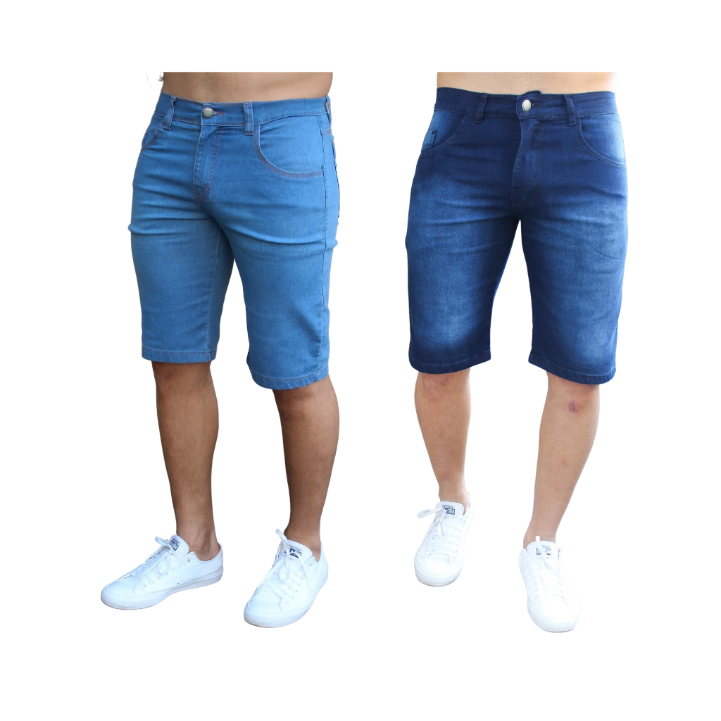 Kit de 2 Bermudas Jeans Masculinas com Lycra Elastano Básica
