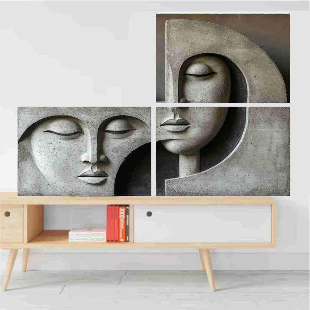 QUADRO DECORATIVO - ROSTO DE PEDRA - BOHO COCAR -