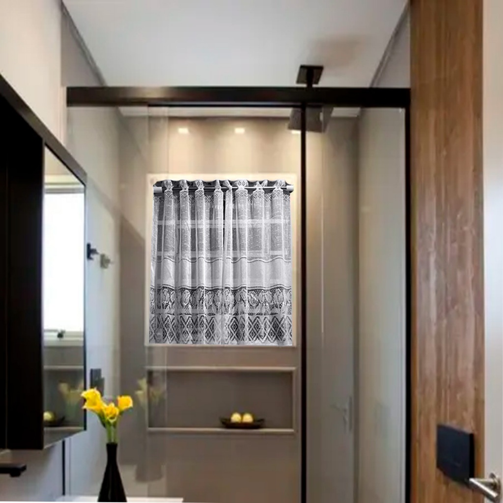 Cortina de Vitrô - Janela de Banheiro Renda 0,80x0,75cm - Decoração Floral Branca em Oferta na Shopee