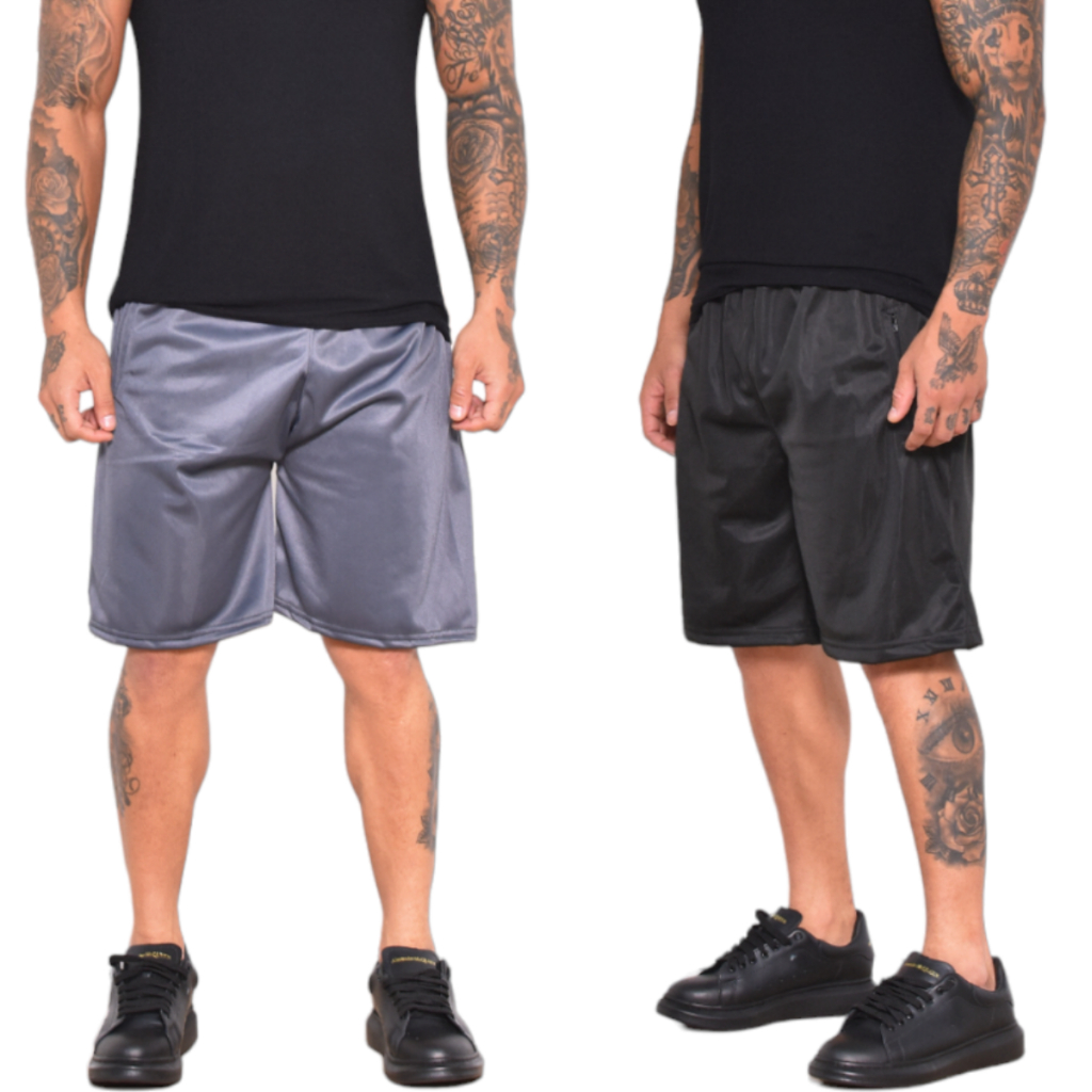 Conjunto 2 Bermudas Masculina com Elástico no Cós Malha Chimpa Flexível Lisa Premium