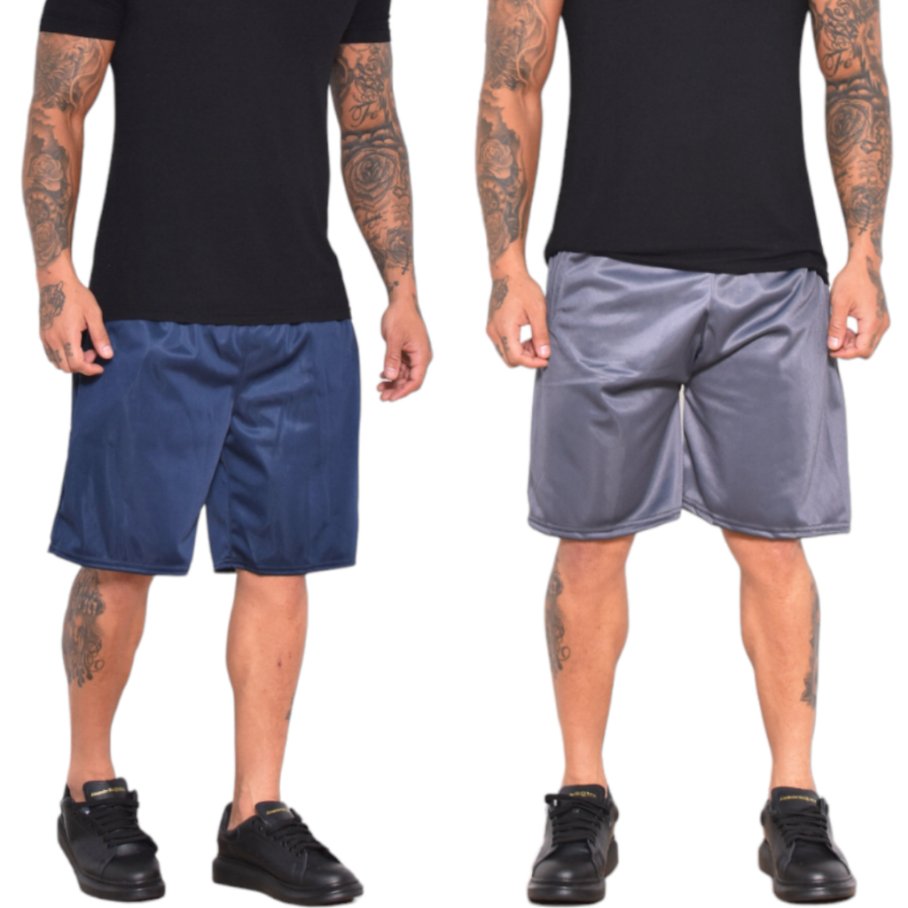 Kit 2 Bermudas Básica com Elástico para Homens Helanca Esportiva Chimpa Poliéster Casual