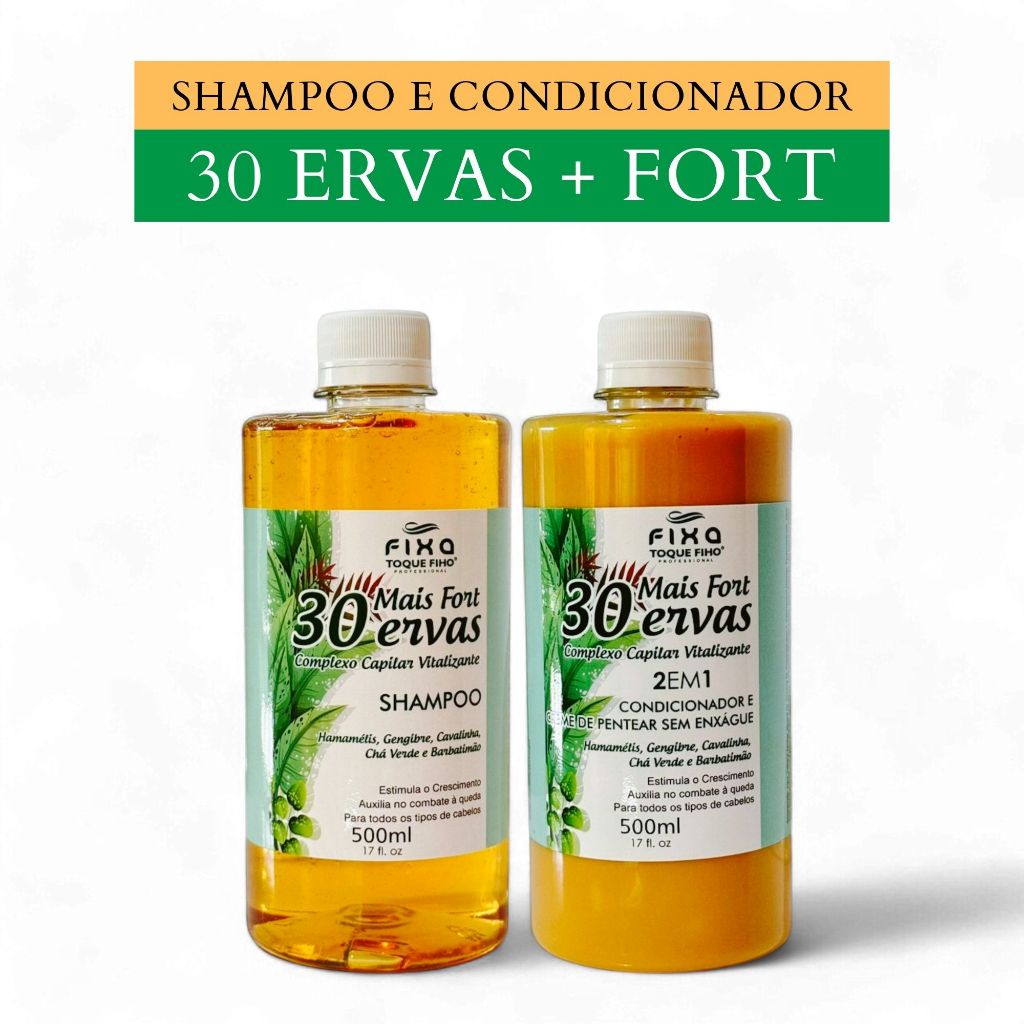 Kit Shampoo e Condicionador Antiqueda 30 Ervas Crescimento Capilar Tratamento Profissional 500ml