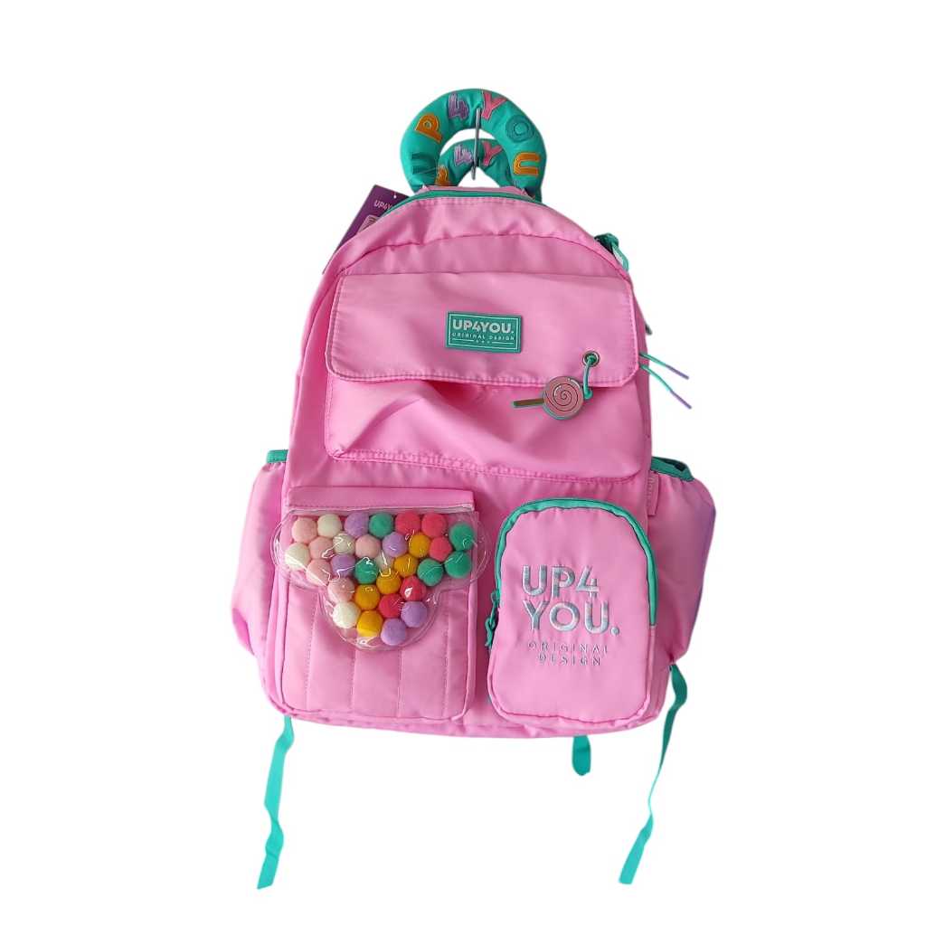 Mochila Up4You Personaliza – Com POMPOM Coloridos, cores marcantes e muito cheio de estilo.