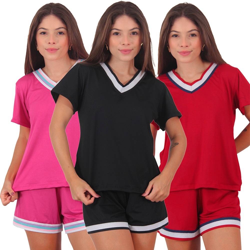 Kit 3 Pijamas Feminino Carioca Manga Curta em Oferta na Shopee