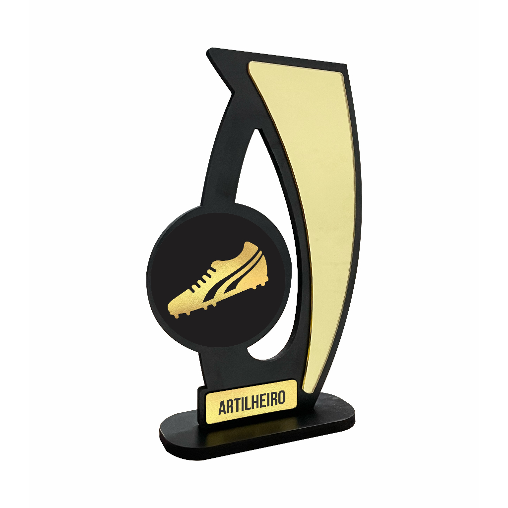 Troféu Artilheiro em MDF C/ Acrílico Espelhado Dourado para Premiação Futebol Campeonatos Esportivos em Oferta na Shopee