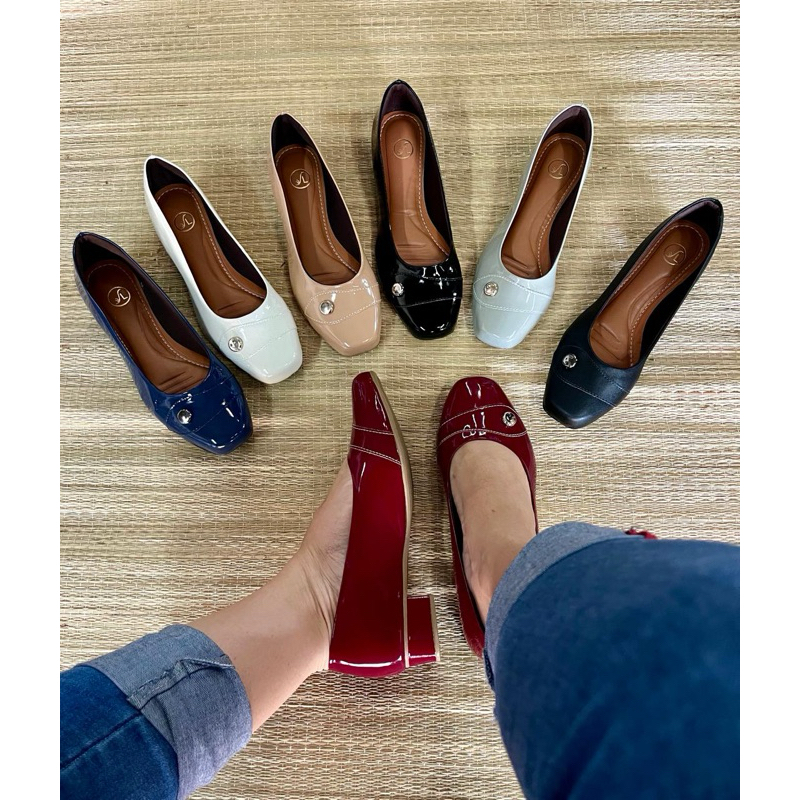 Retrô IELGY estilo Francês com detalhe frente quadrada salto 3 cm confort em Oferta na Shopee