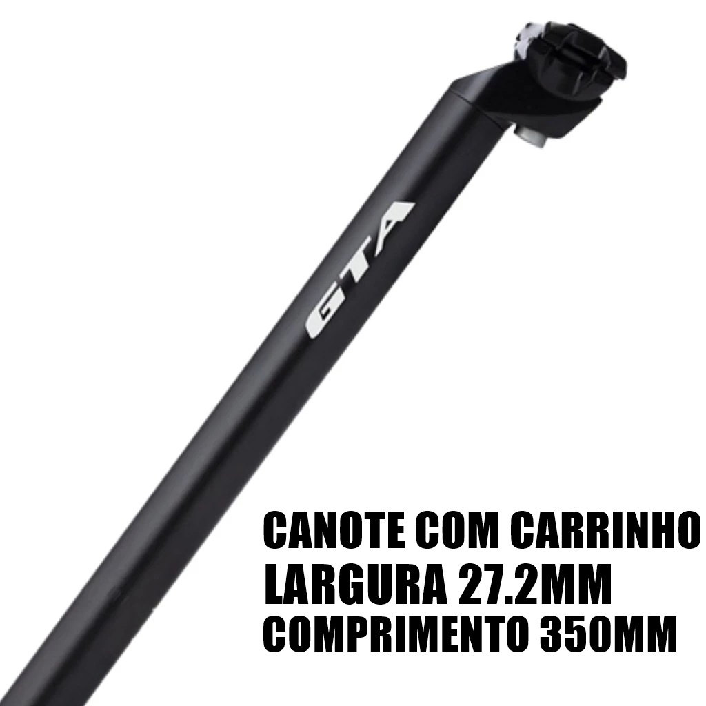 Canote Selim Reforçado Aluminio Para Bike MTB 350mm x 27.2mm Preto Com Carrinho Castanha