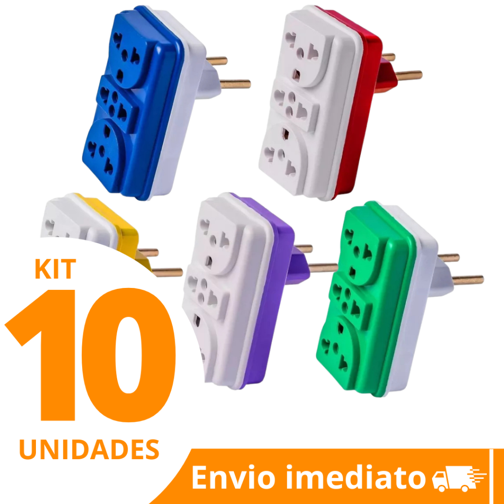 Kit 10 Adaptador de Tomada Benjamin T Colorido Universal 3 Entradas 10A 20A para Casa e Comércio em Oferta na Shopee