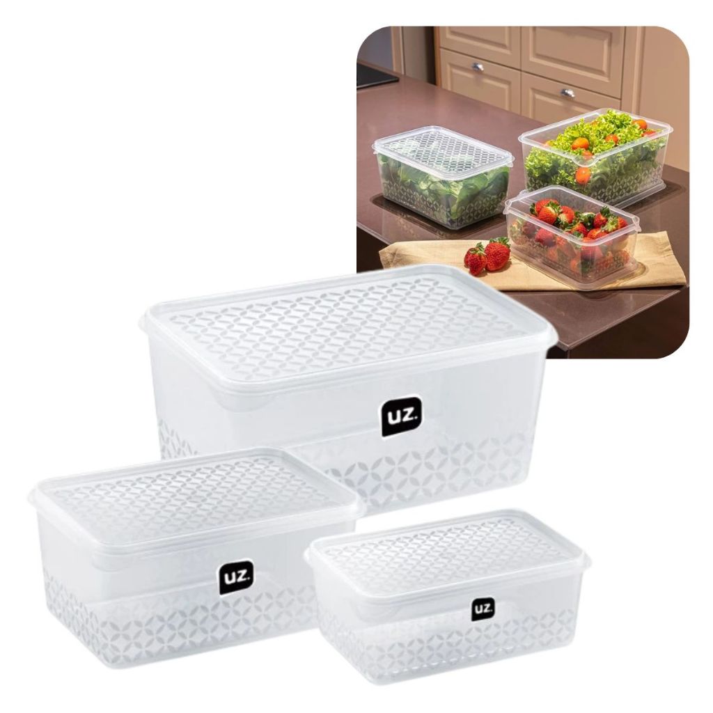 Jogo 3 Potes Multiuso Transparente Organizador Porta Mantimento 1L 2L 3L Plástico Livre De BPA - UZ