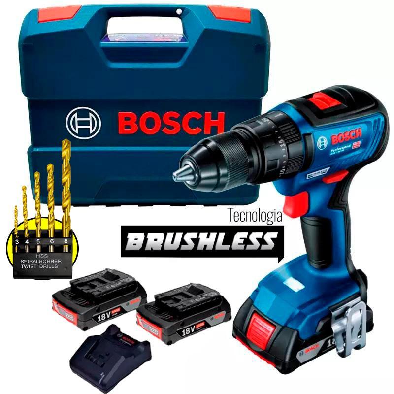 Parafusadeira Furadeira Impacto 18V Brushless 2 Baterias GSB 18V-50 BOSCH + Kit Brocas - Home & Living