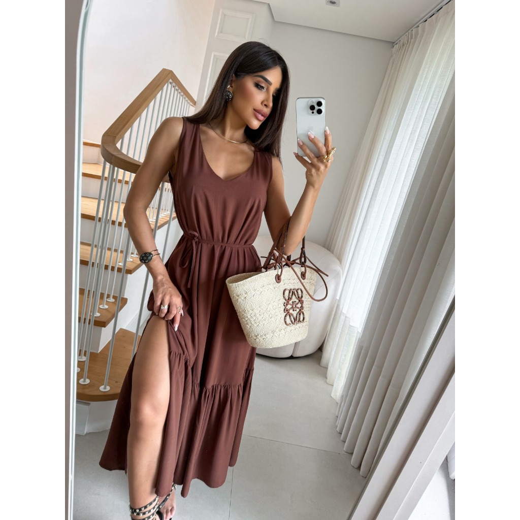 Vestido Feminino Alças Largas Saia Reto Soltinho C/Bolso Tira Para Acintura COD:212 em Oferta na Shopee