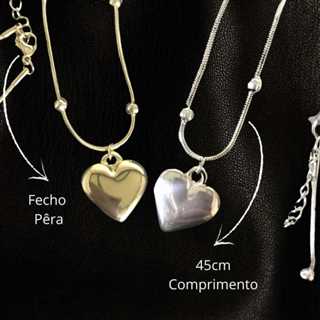 Kit com Dois Colares de Coração Prateado e Dourado Feminino Aço Inoxidável Conjunto em Oferta na Shopee