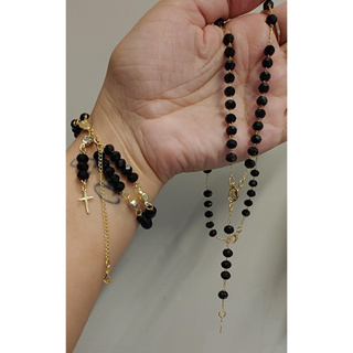 Conjunto Terço Folheado a Ouro – Colar e Pulseira | Fé, Estilo e Durabilidade Premium em Oferta na Shopee