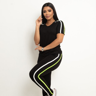 Conjunto Feminino de calça e blusa com listras laterais em Oferta na Shopee
