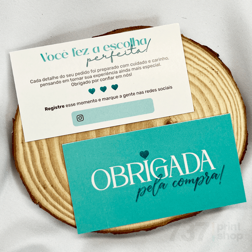 Cartões de Agradecimento ao Cliente 9x5cm - "Obrigada pela Compra" | Pacote com 10, 20, 50 ou 100 Unidades — imagem 2 de 2