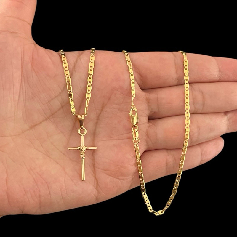 Cordão Correntinha Piastrini Masculina Banhada A Ouro 18k Fina + Pingente Cruz Palito em Oferta na Shopee