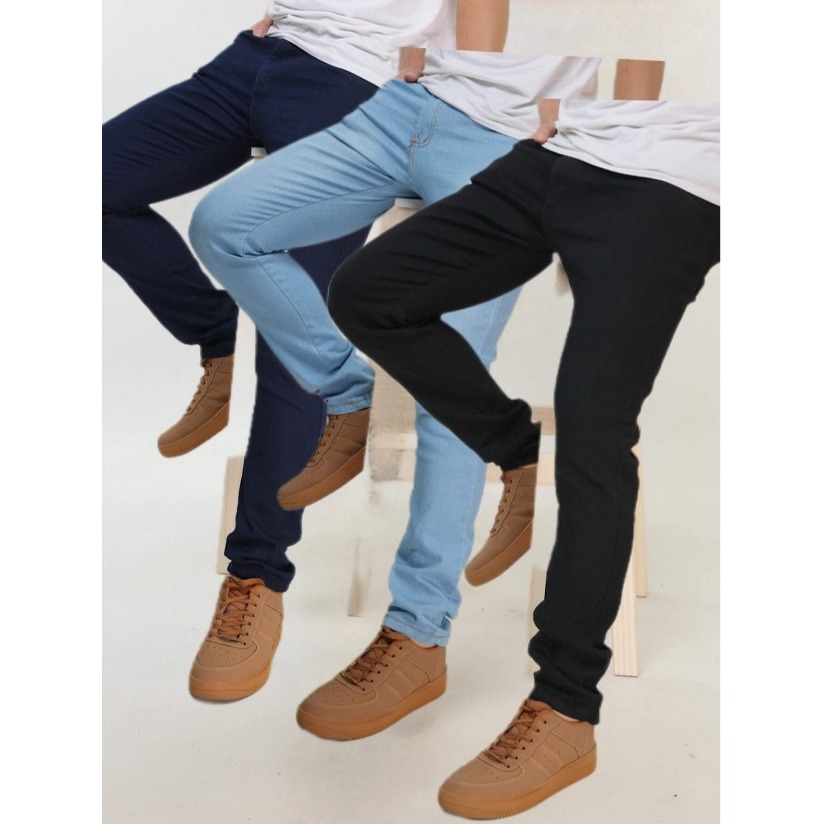 Kit 3 calças jeans masculina skinny com elastano linha premium original