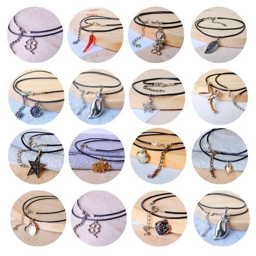 Colar feminino estilo gargantilha c/  pingente fio de couro sintético para todas as ocasiões