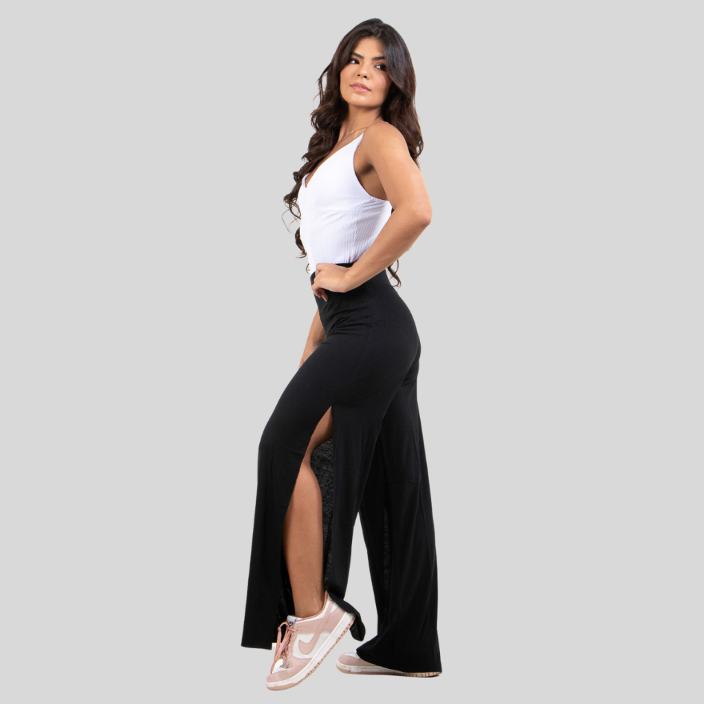 Calça Feminina Pantalona Com Recorte Na Lateral em Oferta na Shopee
