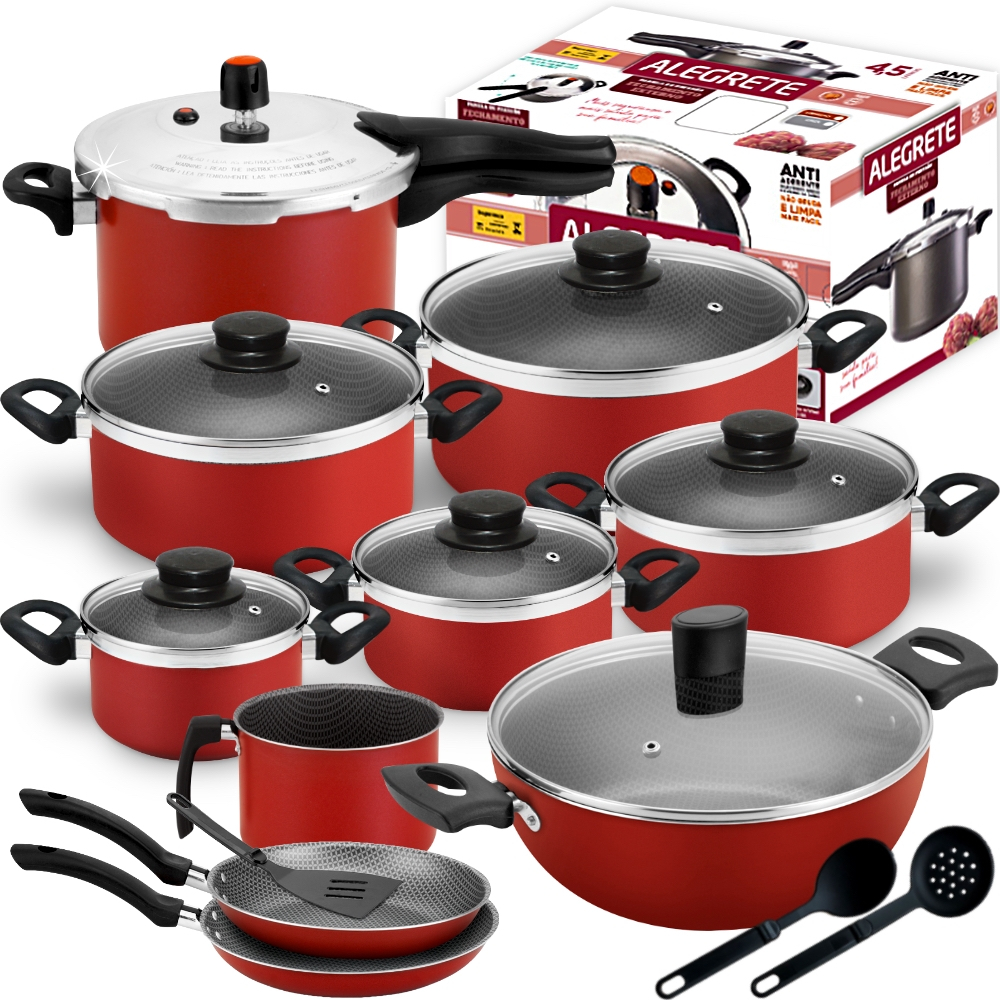 Jogo De Panelas Antiaderente Grossas & Fortes+ Pressão 4,5 Litros+ Frigideiras + Panela Wok 13 Peças
