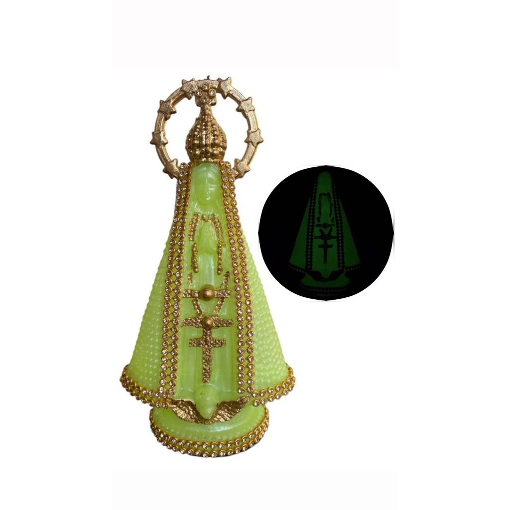 Imagem de Nossa Senhora Aparecida de plástico luminosa com strass 15 cm - fluorescente / fosforescente