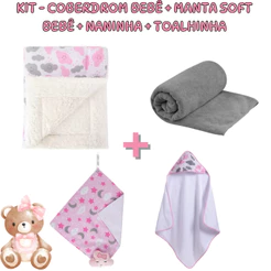 Kit 4 itens Essencial para bebê - Coberdrom + Manta soft + Naninha + Toalhinha