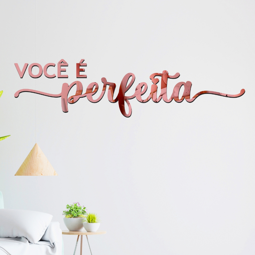 Frase "Você é Perfeita" Espelho Decorativo em Acrílico Espelhado Salão Studio Motivação em Oferta na Shopee