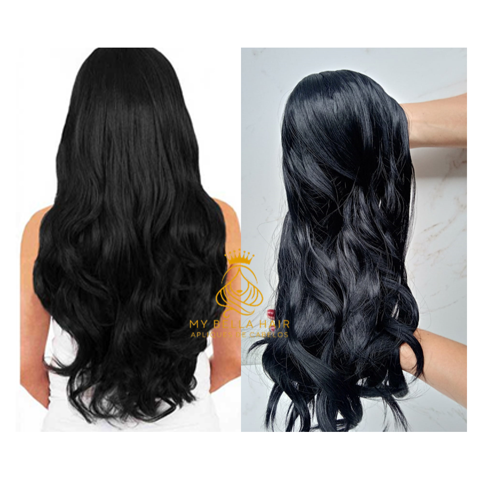 Cabelo para Mega Hair Russo Semi Humano Ondulado 50cm 50grs Natural com Fibra Russa Mega Bella Hair