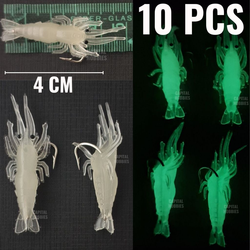 Kit 10 peças isca artificial Camarão Aromatizado luminoso brilha Com Anzol de 4 cm e 1,3g  Pesca Tucunaré Traíra Curvina