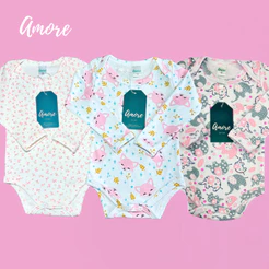 Body Manga Longa para Bebê Menina Amore 100% Algodão
