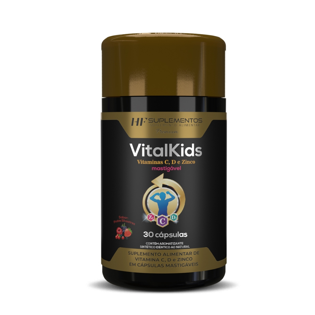 Vitalkids Vitamina C + D + Zinco 30 Cápsulas Mastigáveis HF Suplementos – Imunidade e Saúde para Crianças!