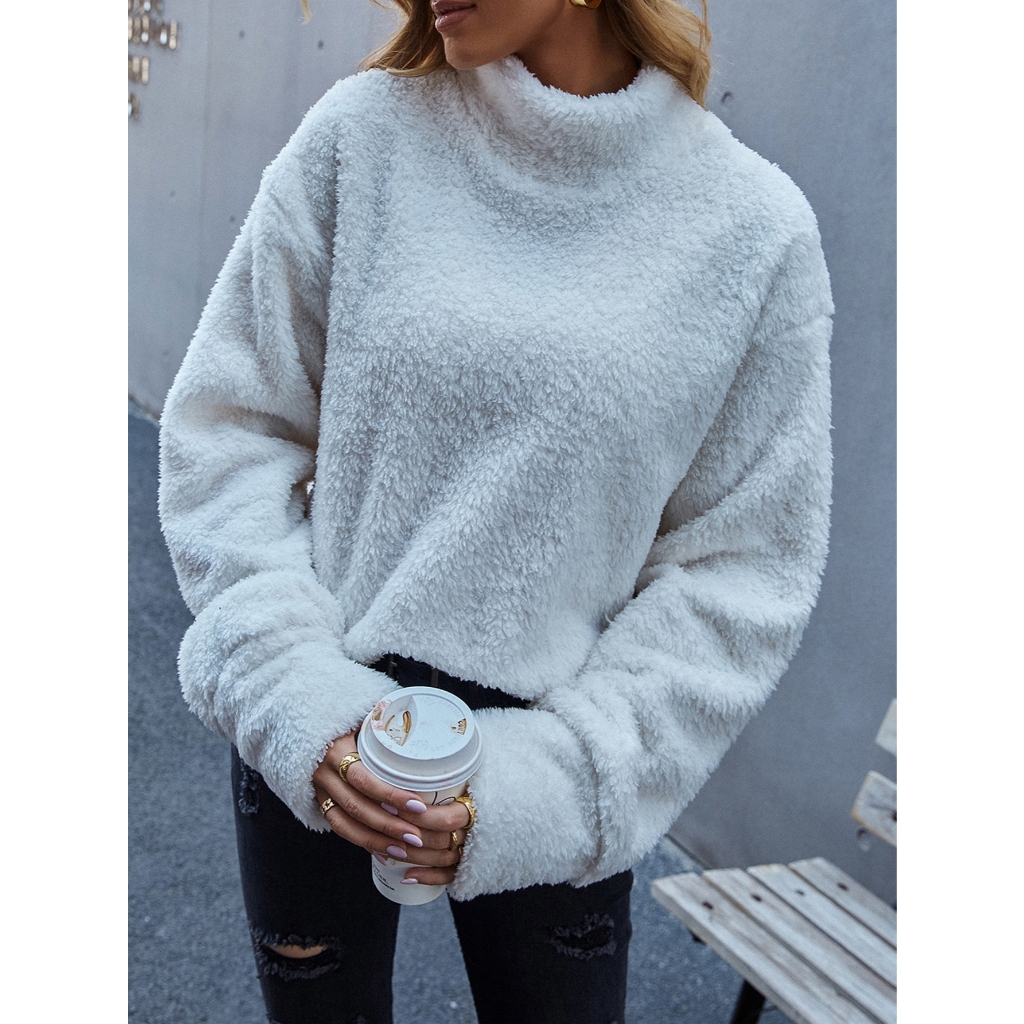 Blusa De Pelinho gola alta Simples ocasional Suéter pelucia