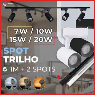 1M Trilho + 2 Spot LED 20W 15W 10W 7W Eletrificado + Trilho Tubinho Preto e Branco Luz Fria, Neutra e Quente Bivolt em Oferta na Shopee