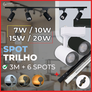 3M Trilho + 6 Spot LED 20W 15W 10W 7W Eletrificado + Trilho + Conector Preto e Branco Luz Fria, Neutra e Quente Bivolt em Oferta na Shopee