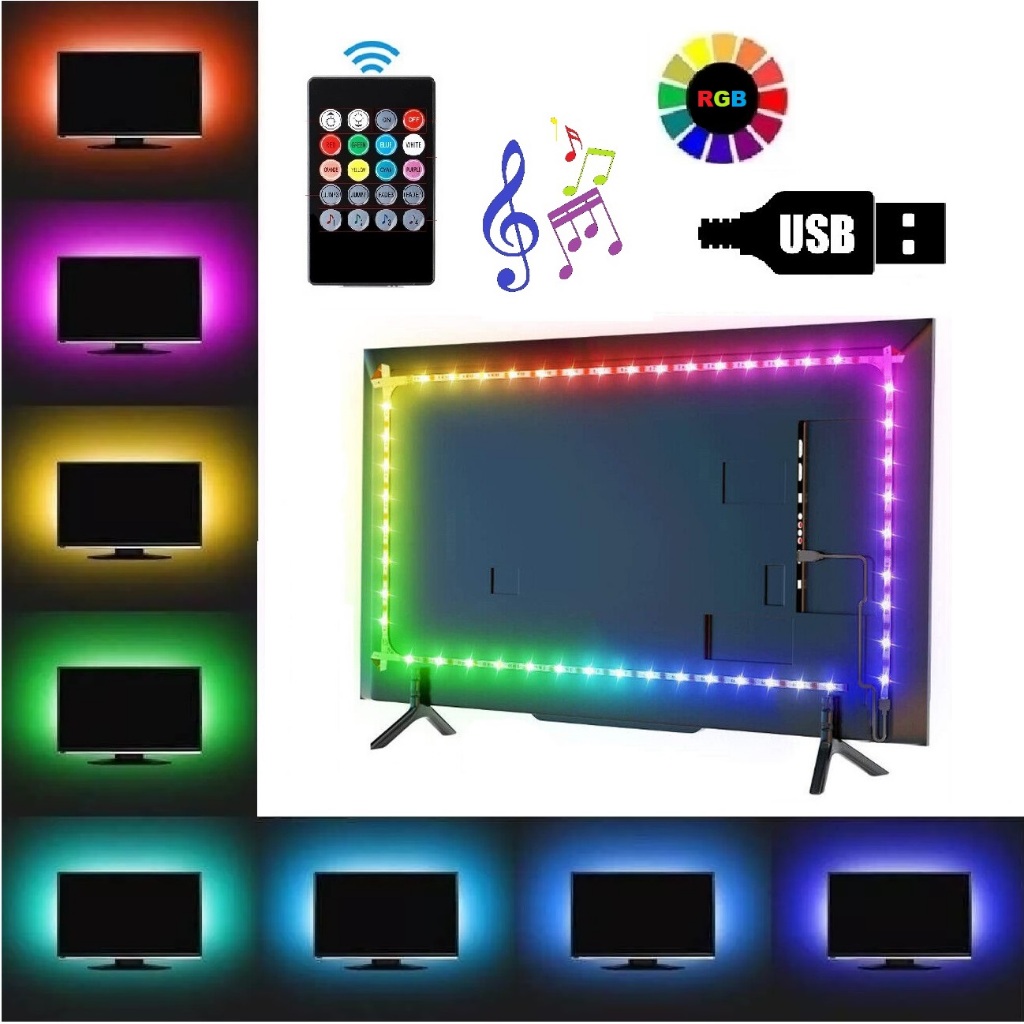 Fita LED Ultra RGB Multicores 2 Metros USB + Sensor Som Rítmico + Controle Remoto IR em Oferta na Shopee