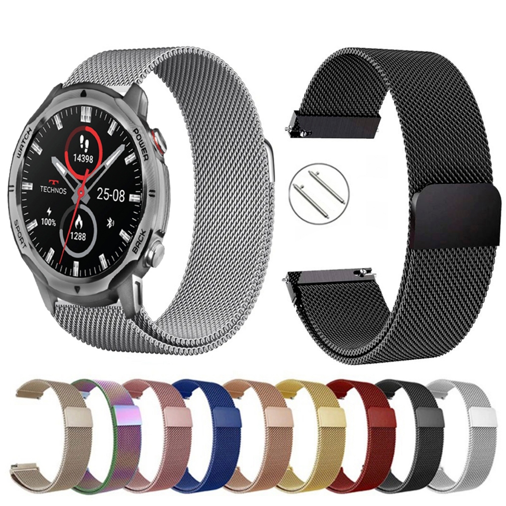 Pulseira de 22mm milanesa aço inox para Smartwatch Technos Connect CALL (Tsportscab) de Engate Rapido